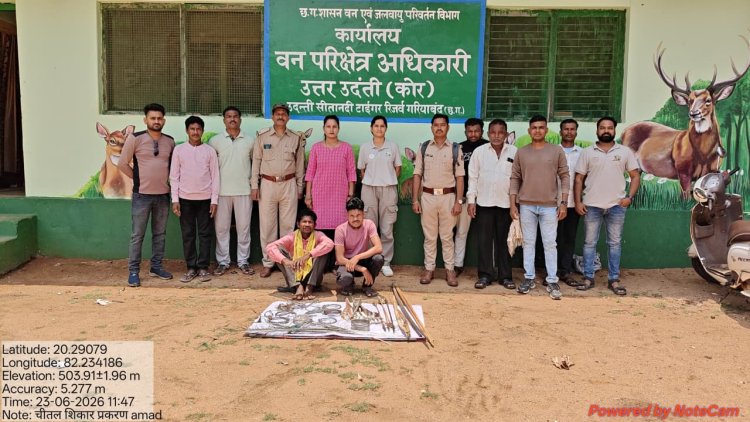 चीतल के शिकारी गिरफ्तार, मांस और शिकार में उपयोगी हथियार जब्त