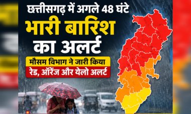 छत्तीसगढ़ में अगले 48 घंटे भारी बारिश का अलर्ट: 10 जिलों में रेड, 8 में ऑरेंज और कई जिलों में येलो अलर्ट
